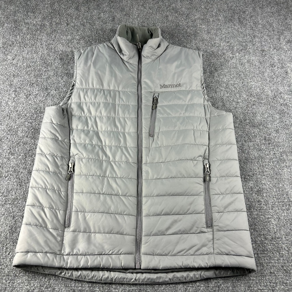 Marmot Puffer Vest Mens Large Gray Quilted Full Zip Insulated Hiking Outdoor New
